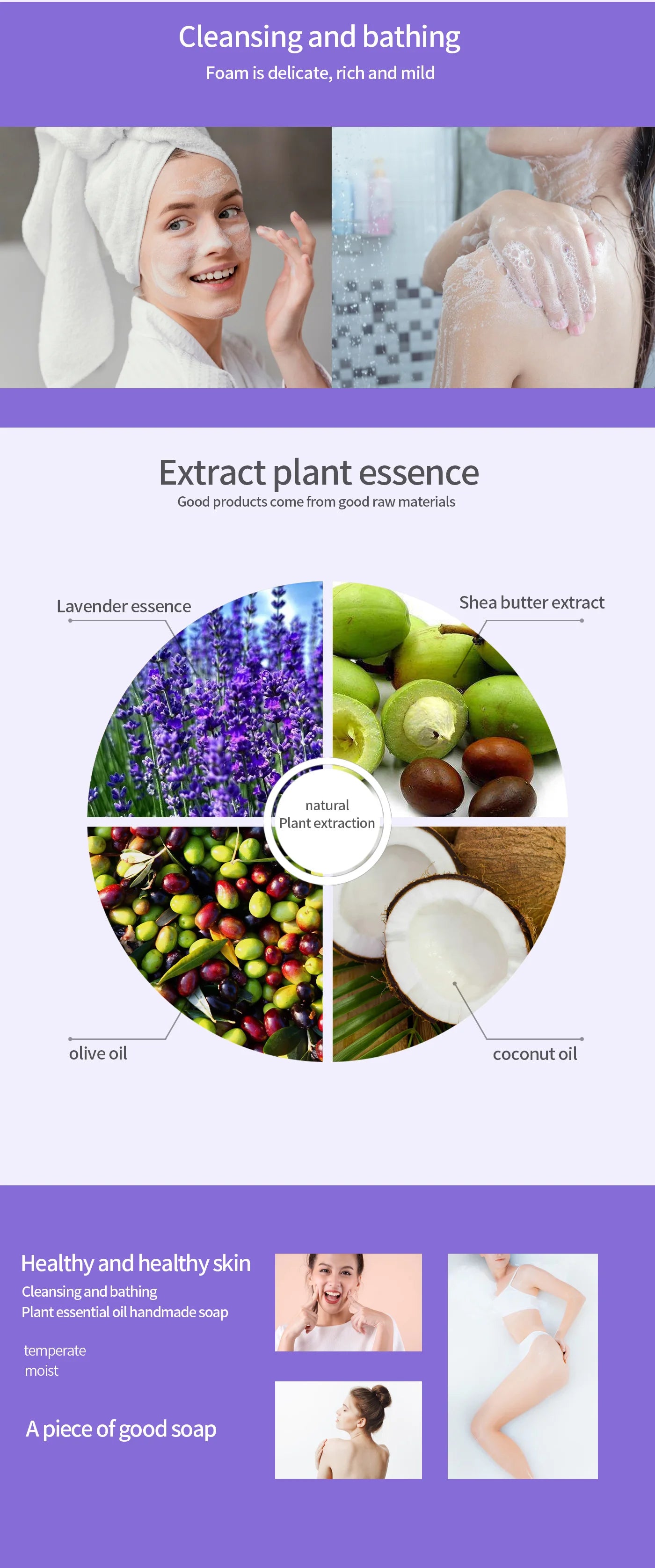 Natural Organic Lavender Essential Oil Soap Handmade Soap for Cleansing, Refreshing, Oil Control, Bath Soap