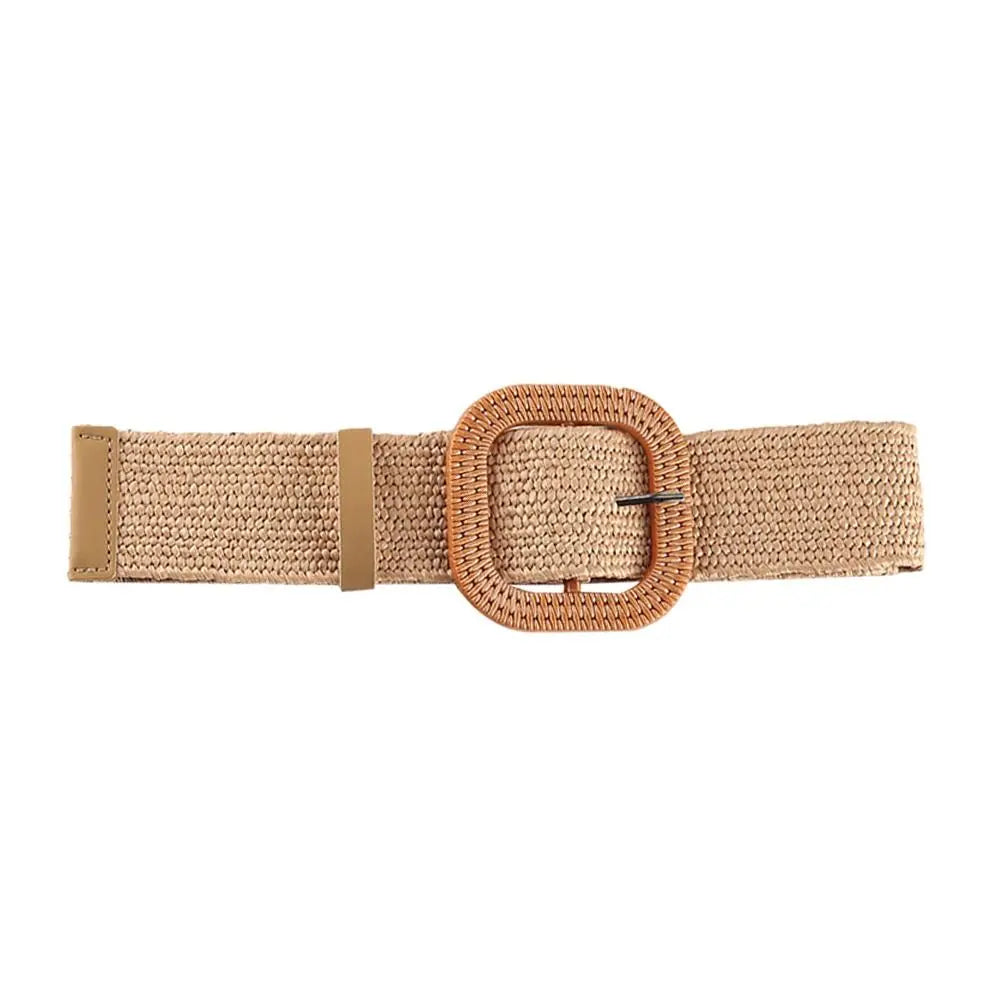 Woven Straw Wide Waist Belt