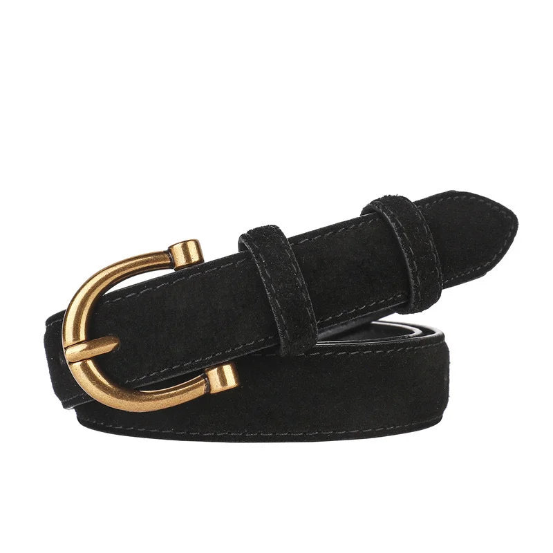 Cowhide Belt with Gold Buckle