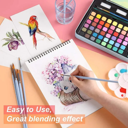 Watercolor Painting 48 Colors Solid Water Color Paint With Brush&Paper Drawing Set Art Supplies for Artists Beginner