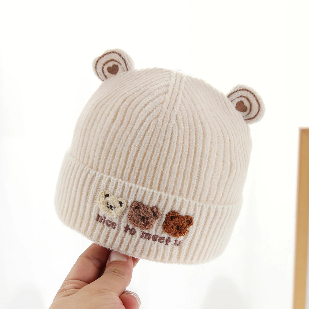 Cute Bear Beanie for Baby Warm Pullover Cap 3-15Month Newborn Woolen Knit Hat Winter Kids Crochet Bonnet Boy Girl Ear Protection