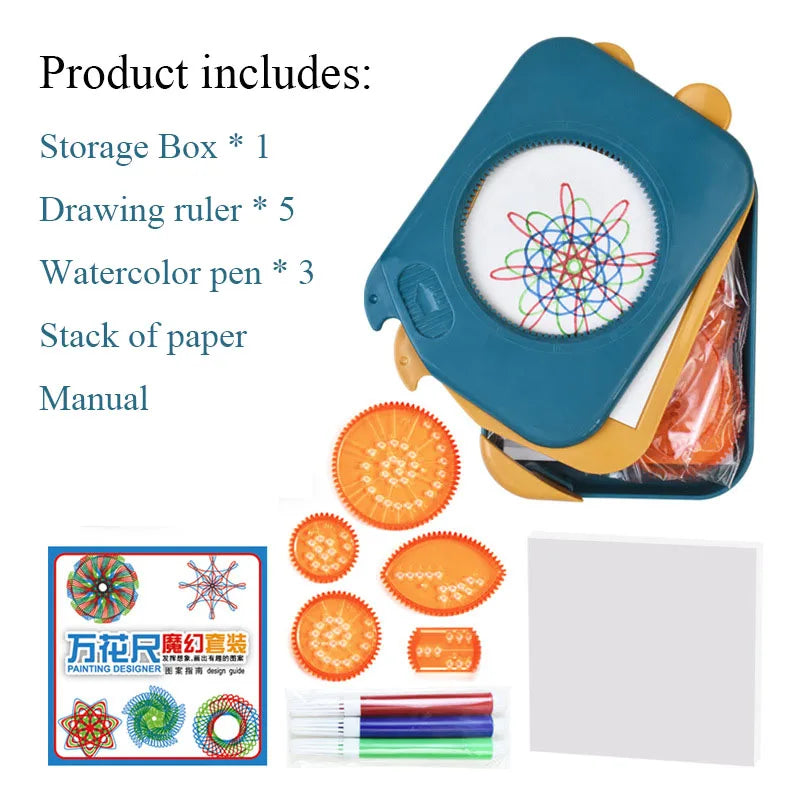 Gear Art Drawing Kit for Kids with Storage. Develops Geometric Creativity, Perfect Educational Birthday Gift