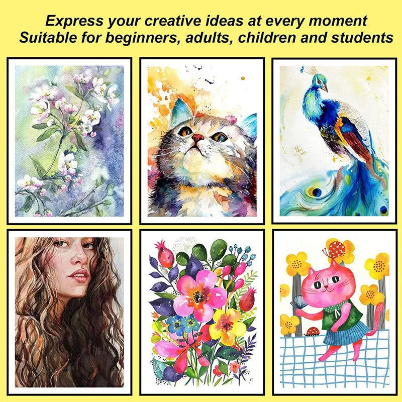 Watercolor Painting  48 Colors Solid Water Color Paint With Brush&Paper Drawing Set Art Supplies for Artists Beginner