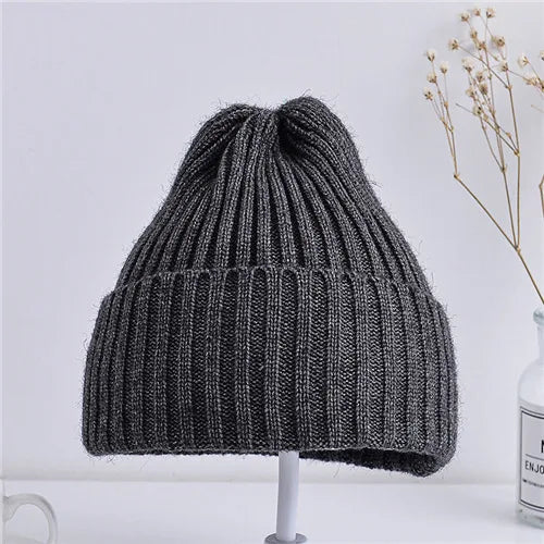 Baby Kids Ribbed Knitted Beanie Hats For Girls Boys Casual Toddlers Windproof Cap 6M-4Years Baby Photography Props Accessories