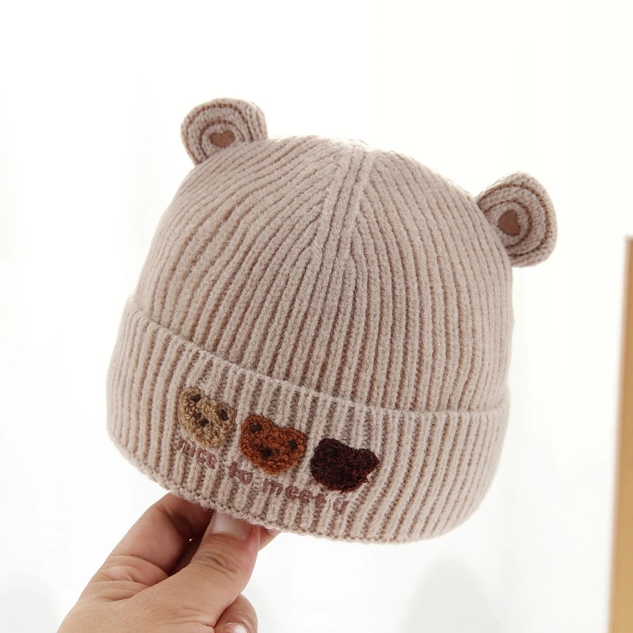 Cute Bear Beanie for Baby Warm Pullover Cap 3-15Month Newborn Woolen Knit Hat Winter Kids Crochet Bonnet Boy Girl Ear Protection