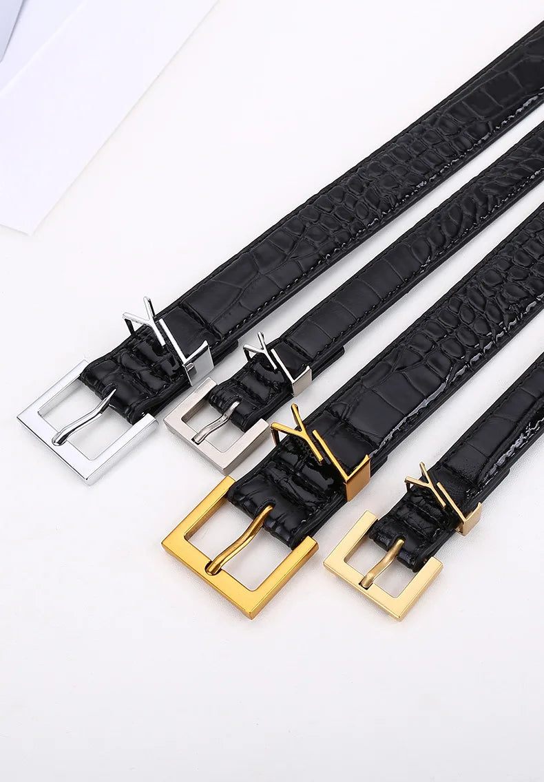 Everyday Slim Fit Versatile Women's Belt Genuine Leather Metal Letter Buckle Jeans Casual Decoration Designer Women's Belt