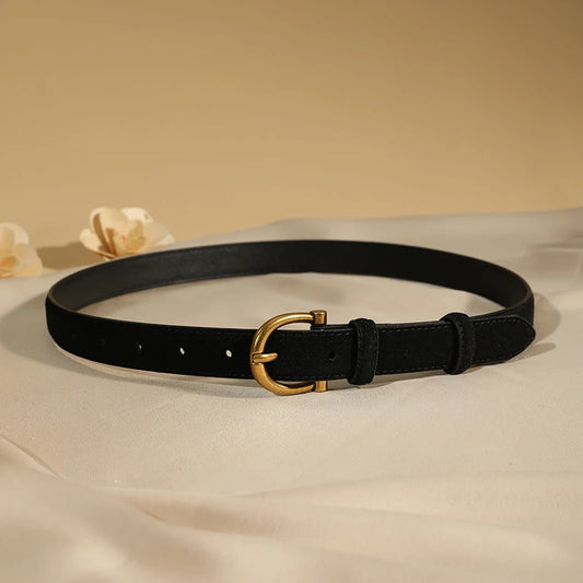Cowhide Belt with Gold Buckle