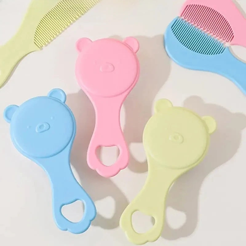 Baby Hair Brush and Comb Set for Newborns Gentle Detangling Soft Bristles Cradle Cap Care Cartoon Bear Design Kids Travel