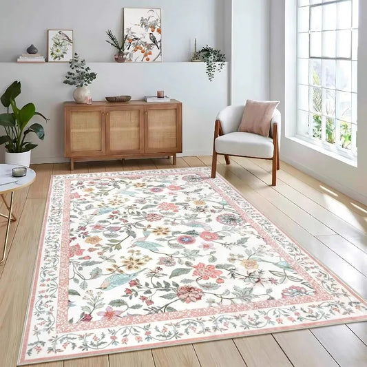 Carpet for Living Room Large Pink Bedroom Rug Bedside Floor Mat Spring Flower Plant Carpets Pastoral Style Home Decoration Rug