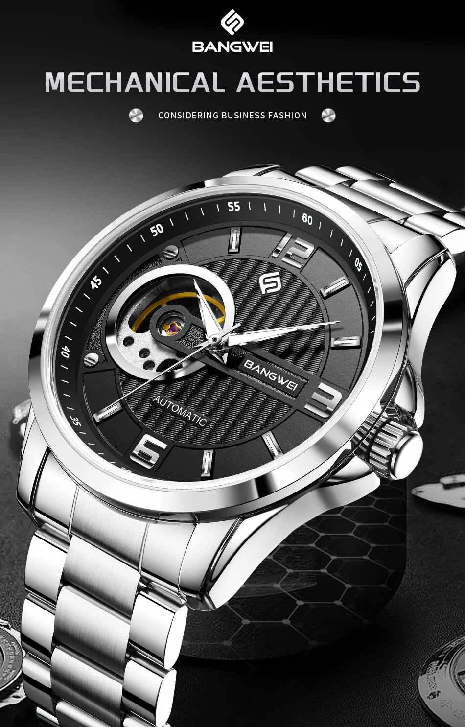 BANGWEI 2025 New Fashion Mechanical Watches Men LIGE Luxury Automatic Mens Watch 30M Waterproof Luminous Wristwatch Reloj Hombre