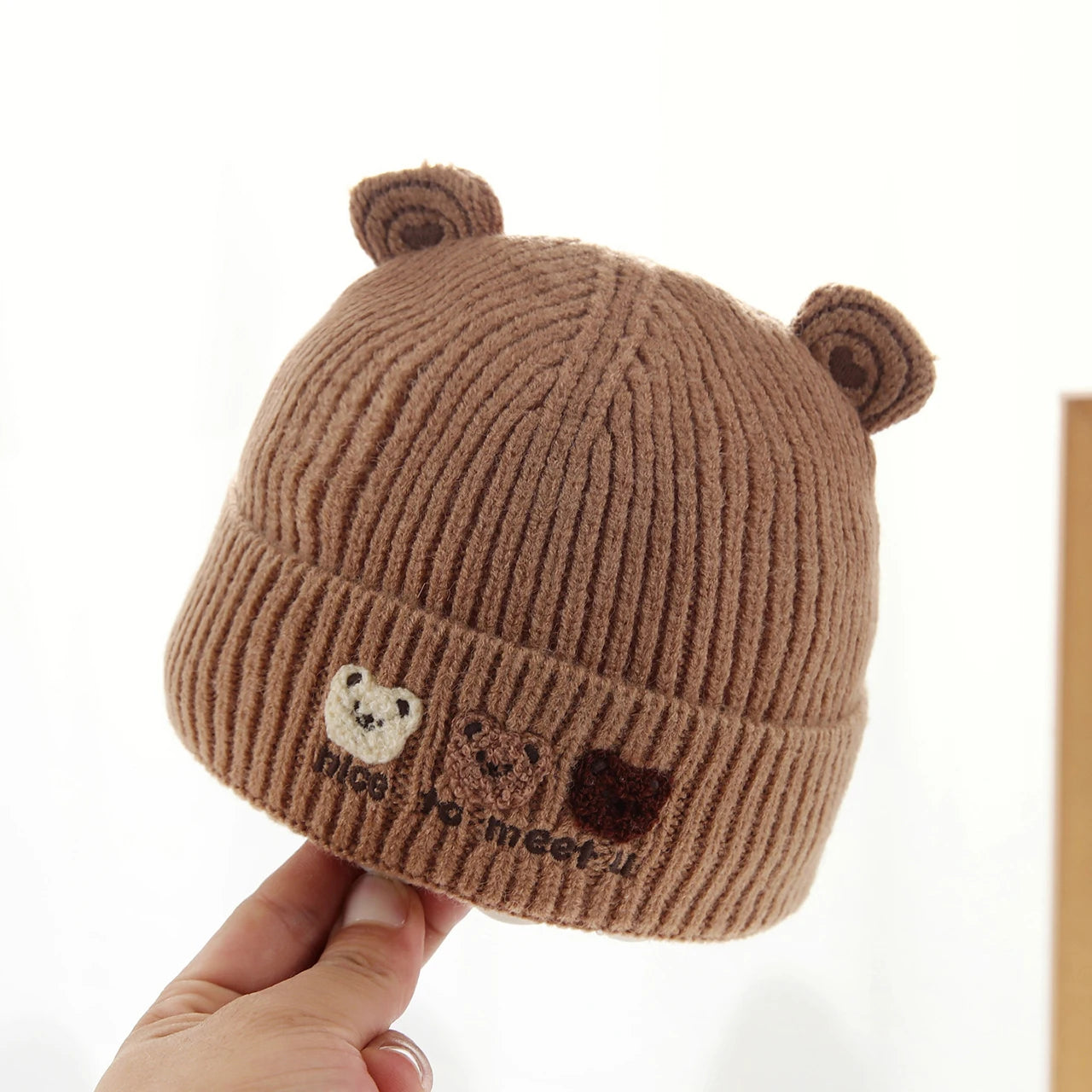 Cute Bear Beanie for Baby Warm Pullover Cap 3-15Month Newborn Woolen Knit Hat Winter Kids Crochet Bonnet Boy Girl Ear Protection
