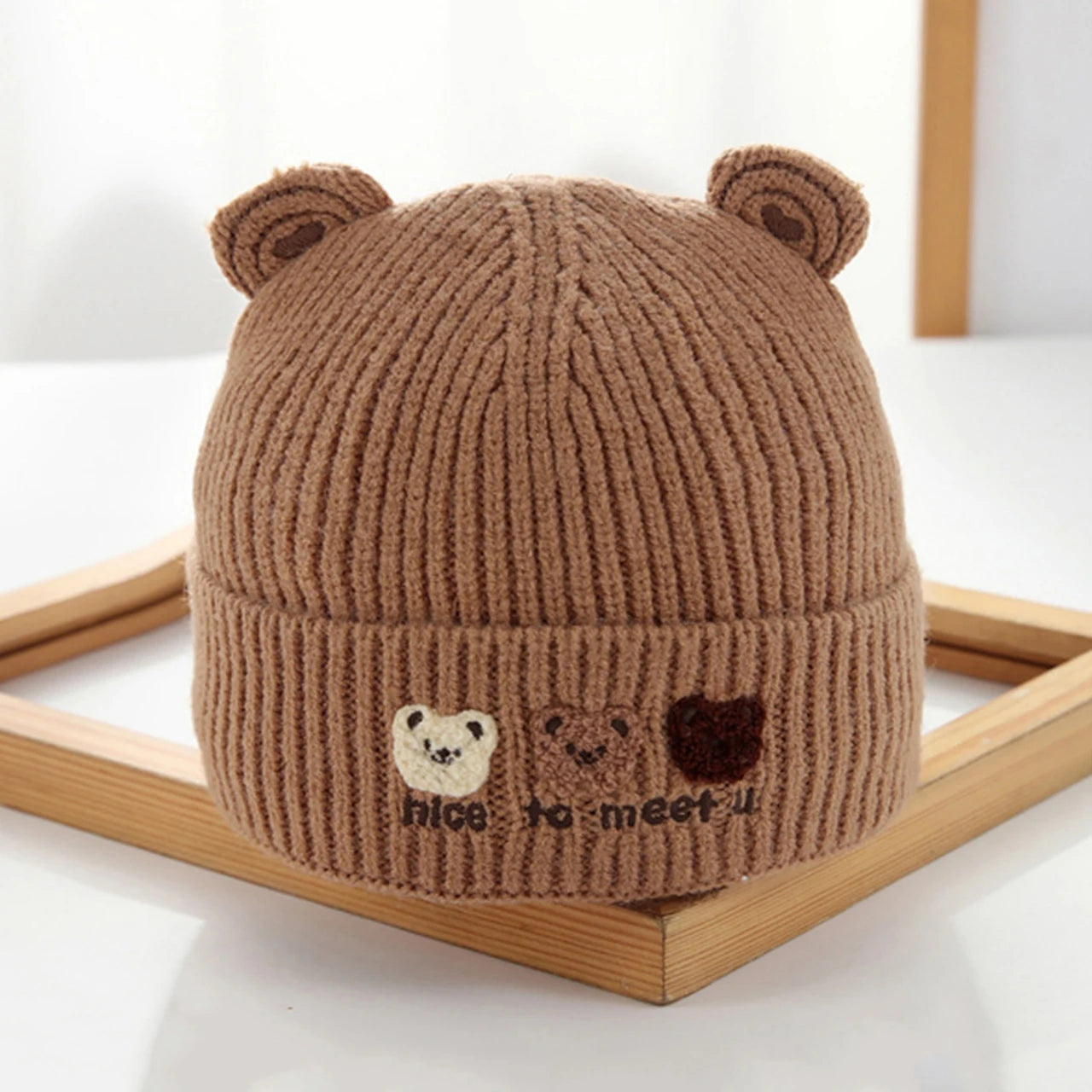 Cute Bear Beanie for Baby Warm Pullover Cap 3-15Month Newborn Woolen Knit Hat Winter Kids Crochet Bonnet Boy Girl Ear Protection