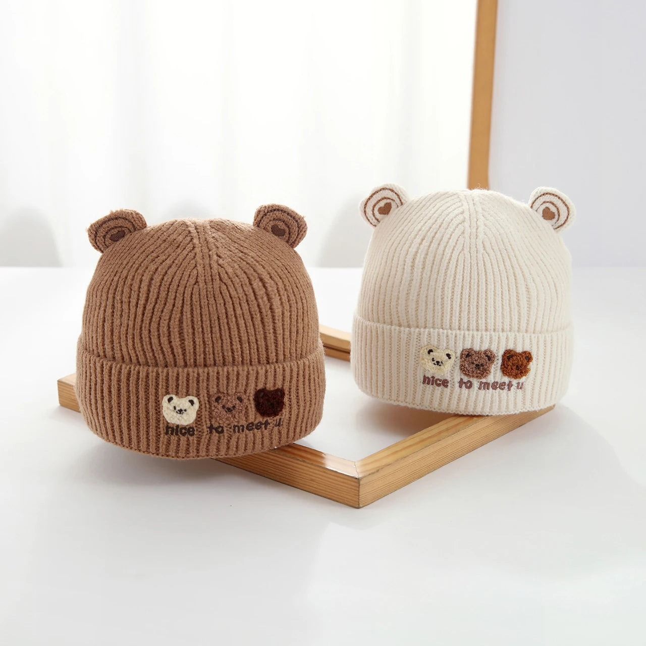 Cute Bear Beanie for Baby Warm Pullover Cap 3-15Month Newborn Woolen Knit Hat Winter Kids Crochet Bonnet Boy Girl Ear Protection