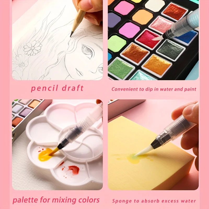 Color Pure Color Watercolor Painting Set Portable Painting Beginner Painting,Art Supplies,School Supplies