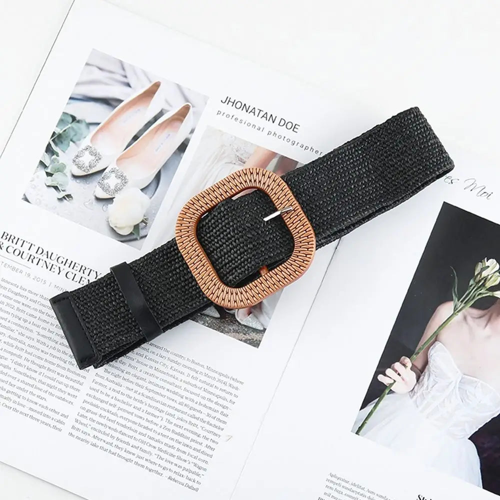 Woven Straw Wide Waist Belt