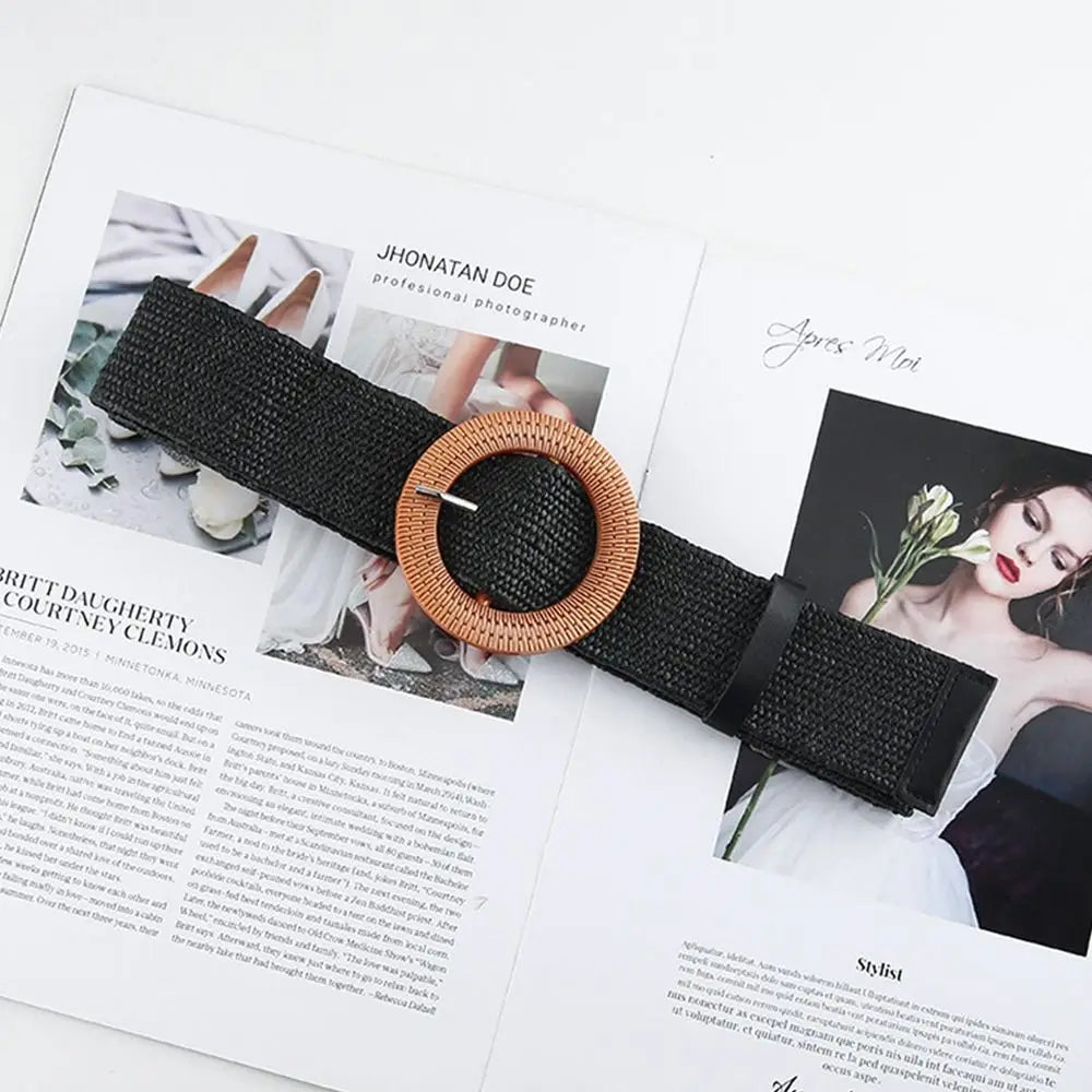 Woven Straw Wide Waist Belt