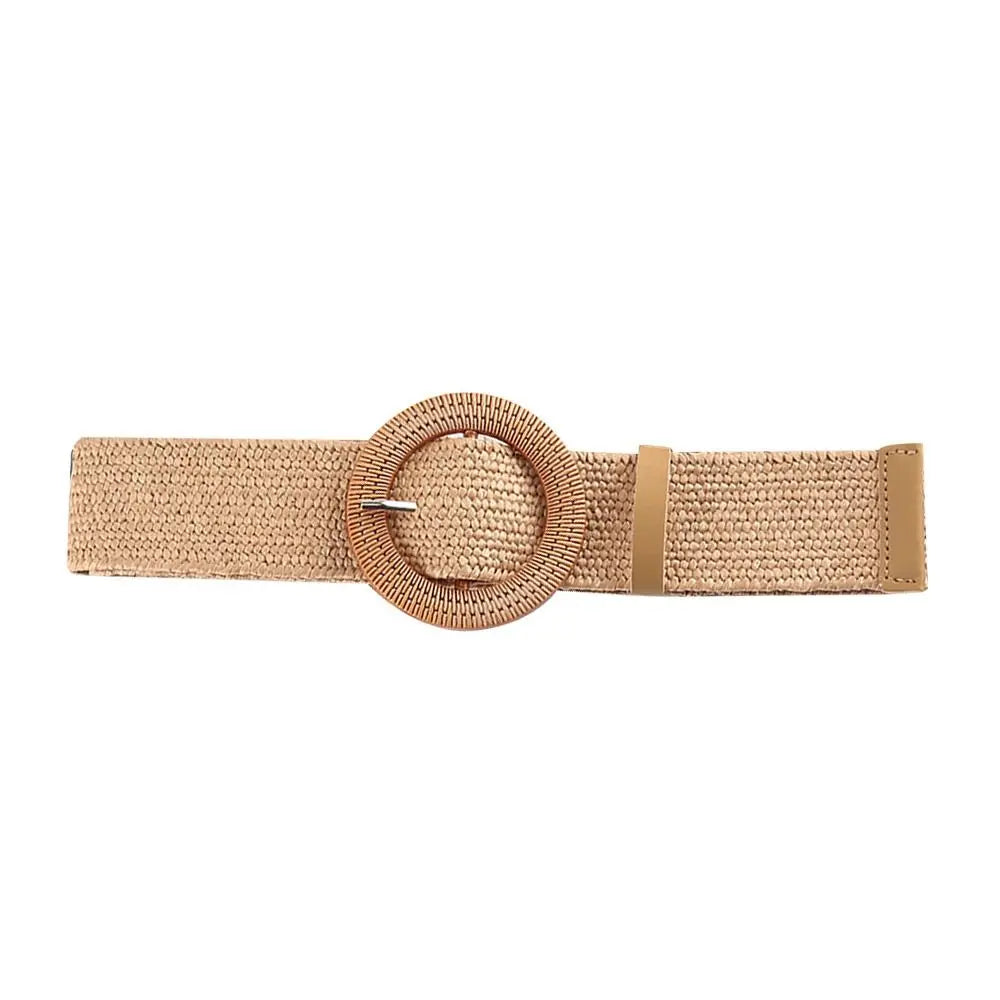 Woven Straw Wide Waist Belt