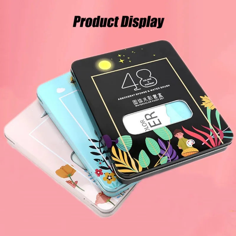 Watercolor Painting  48 Colors Solid Water Color Paint With Brush&Paper Drawing Set Art Supplies for Artists Beginner