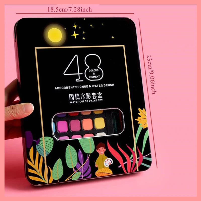 Watercolor Painting  48 Colors Solid Water Color Paint With Brush&Paper Drawing Set Art Supplies for Artists Beginner