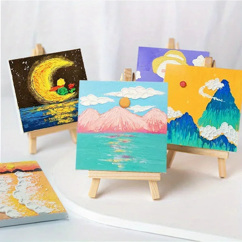 Complete Canvas Painting Kit for Kids – Includes Art Tools, Pre-Sketched Canvases & Mini Wooden Easels (Ideal Children's DayGift