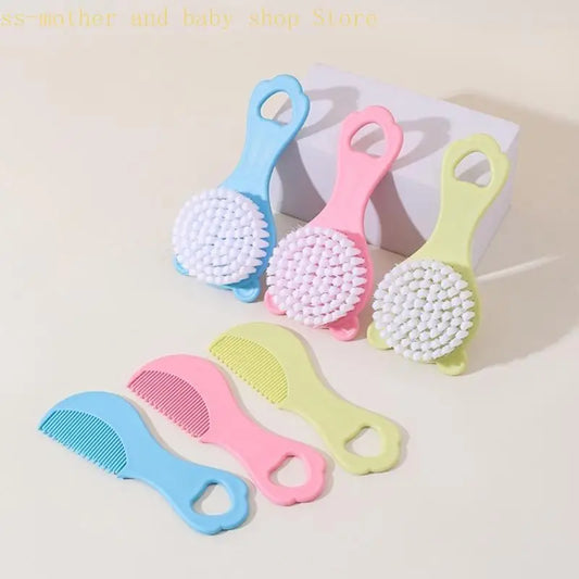 Baby Hair Brush and Comb Set for Newborns Gentle Detangling Soft Bristles Cradle Cap Care Cartoon Bear Design Kids Travel