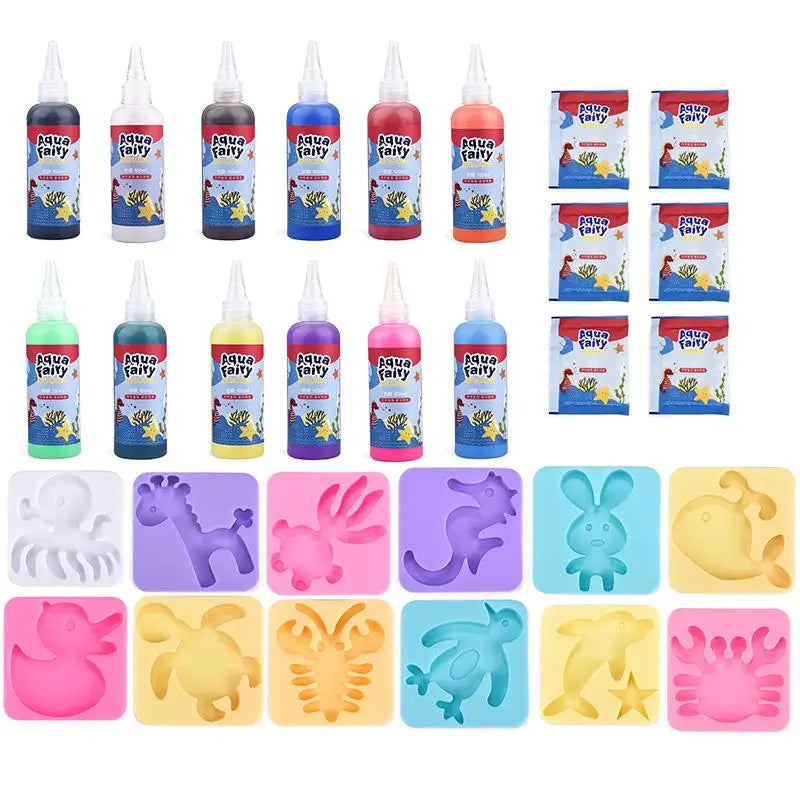 Kids Handmade DIY Craft Painting Stickers Animal Mold 3D Handmade Kits Aqua Fairy Gel Toy Set Handicraft Educational Toys Gift