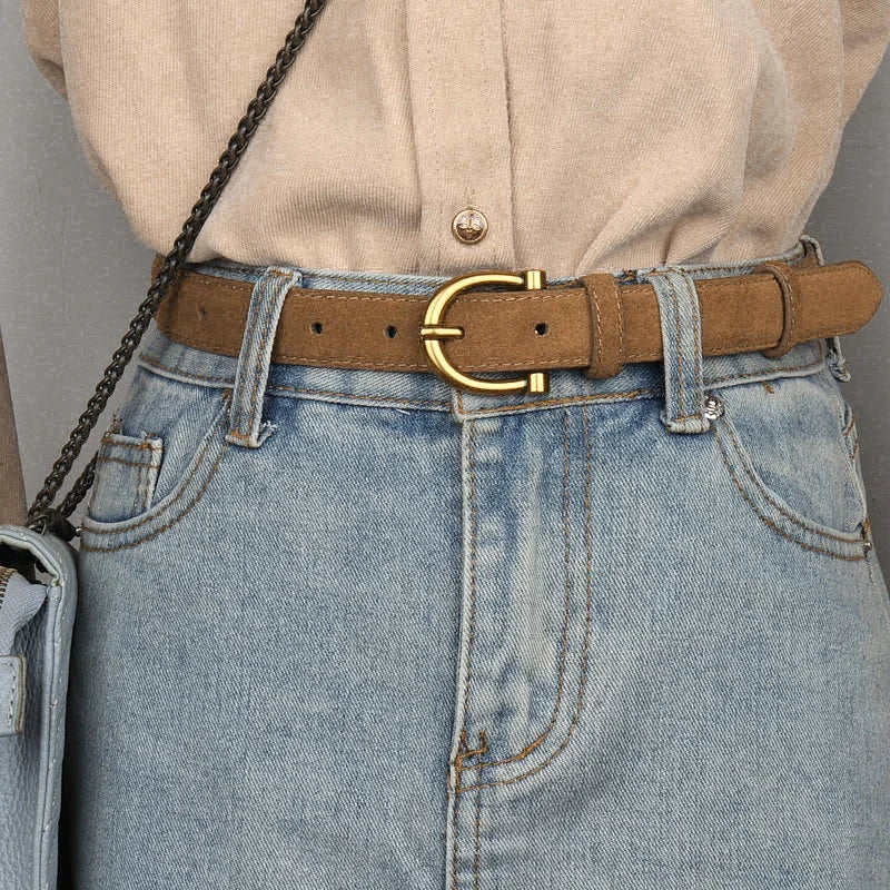 Cowhide Belt with Gold Buckle