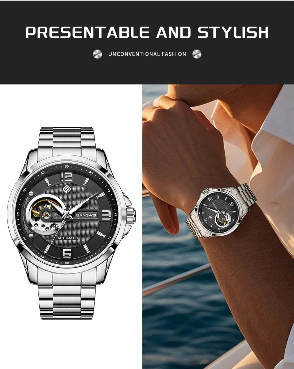 BANGWEI 2025 New Fashion Mechanical Watches Men LIGE Luxury Automatic Mens Watch 30M Waterproof Luminous Wristwatch Reloj Hombre