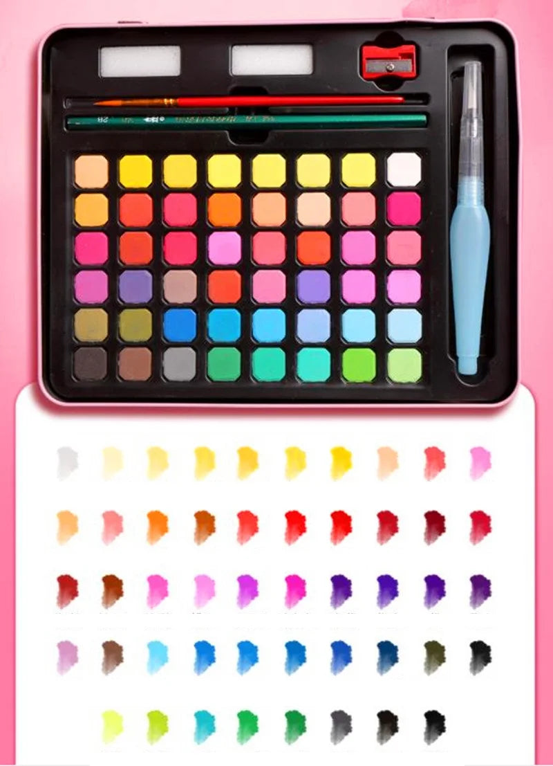 Watercolor Painting  48 Colors Solid Water Color Paint With Brush&Paper Drawing Set Art Supplies for Artists Beginner