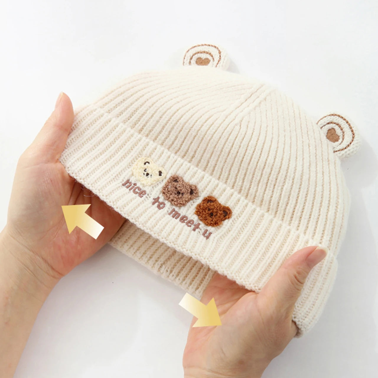Cute Bear Beanie for Baby Warm Pullover Cap 3-15Month Newborn Woolen Knit Hat Winter Kids Crochet Bonnet Boy Girl Ear Protection