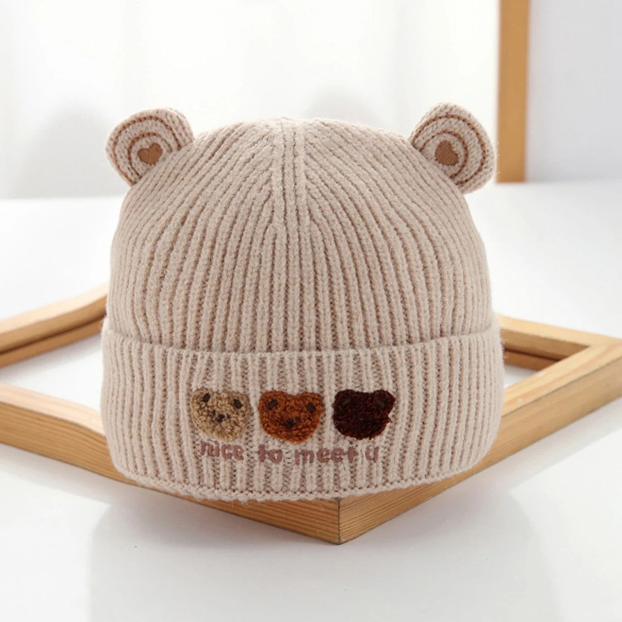Cute Bear Beanie for Baby Warm Pullover Cap 3-15Month Newborn Woolen Knit Hat Winter Kids Crochet Bonnet Boy Girl Ear Protection