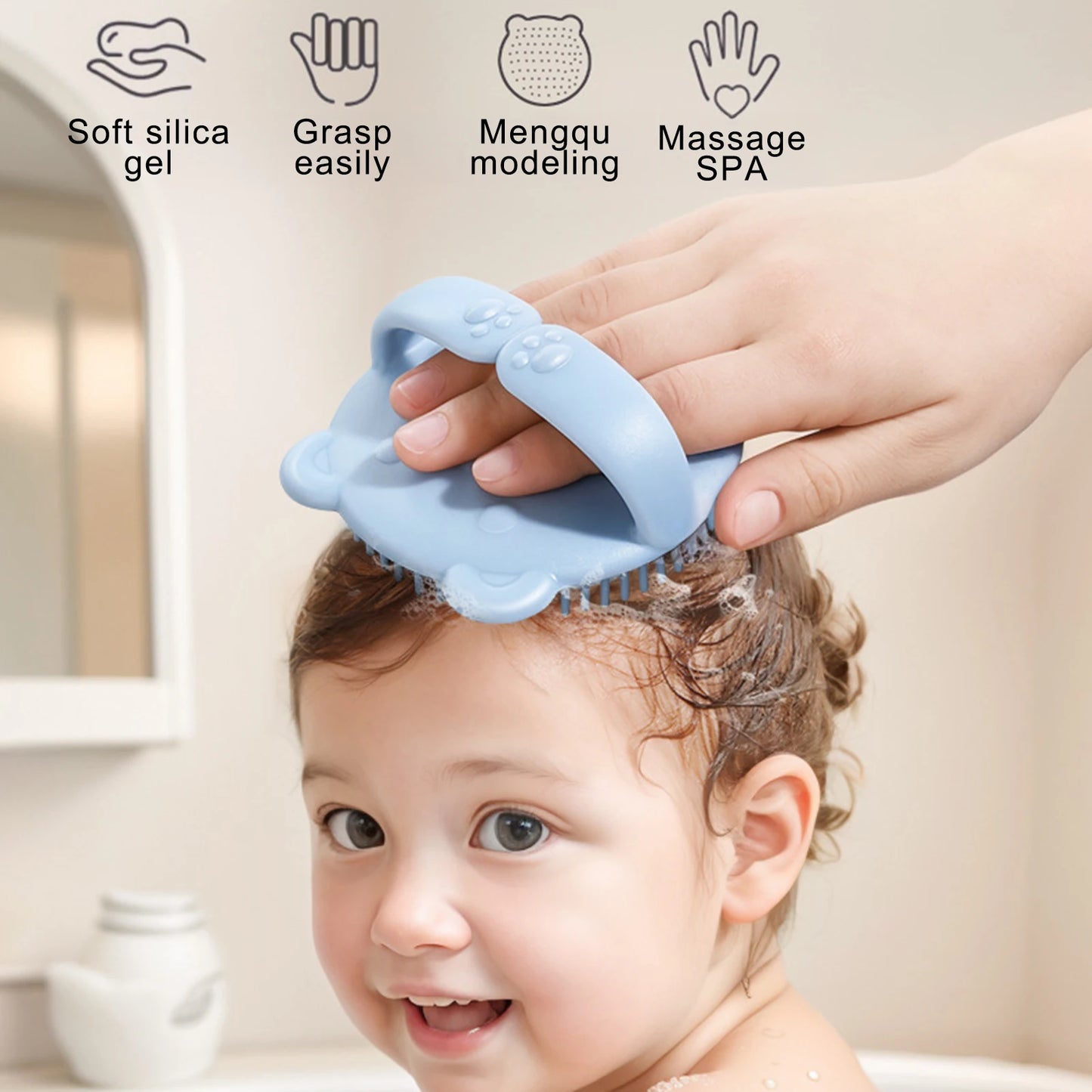 Baby Hair Brush Soft Hair Scalp Massager For Kids Gentle Bathing Shower Head Scrubber Cute Bear Design