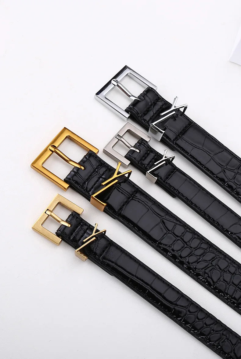 Everyday Slim Fit Versatile Women's Belt Genuine Leather Metal Letter Buckle Jeans Casual Decoration Designer Women's Belt