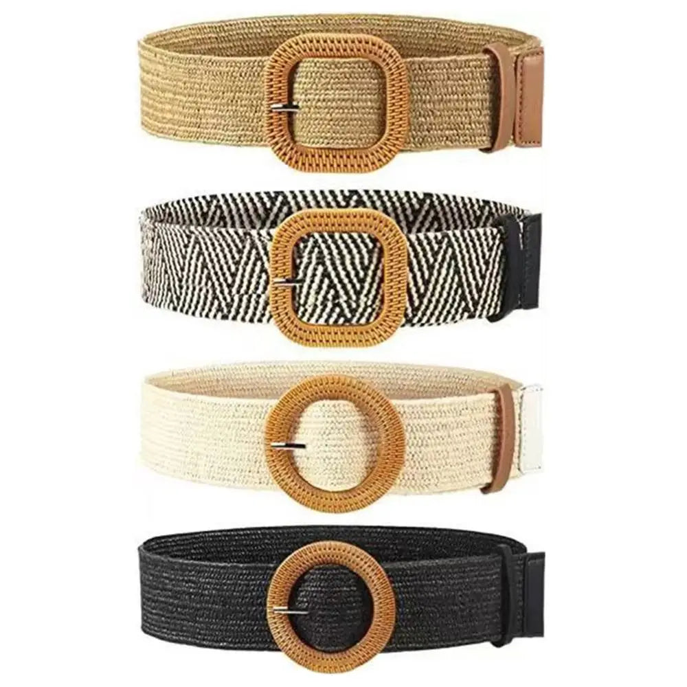 Woven Straw Wide Waist Belt
