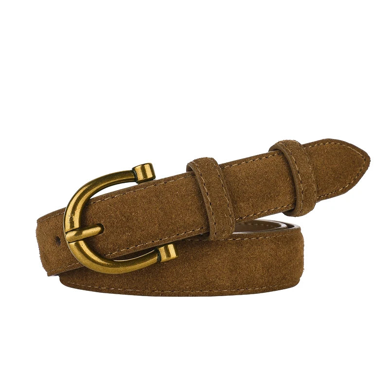 Cowhide Belt with Gold Buckle
