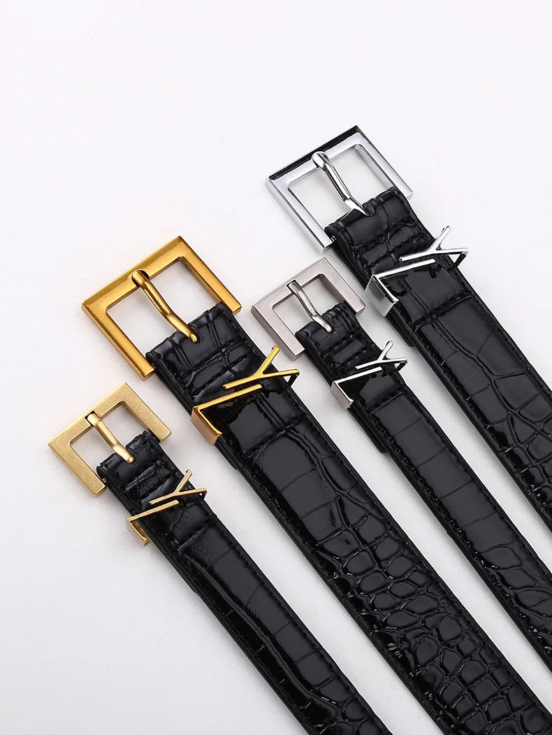 Everyday Slim Fit Versatile Women's Belt Genuine Leather Metal Letter Buckle Jeans Casual Decoration Designer Women's Belt