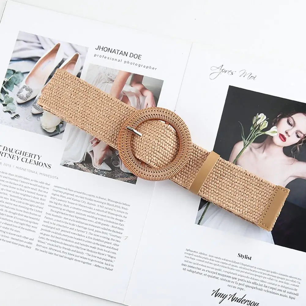 Woven Straw Wide Waist Belt