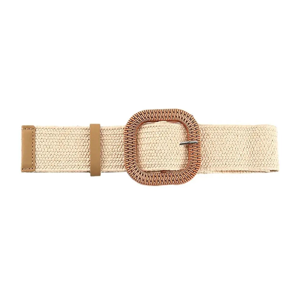 Woven Straw Wide Waist Belt