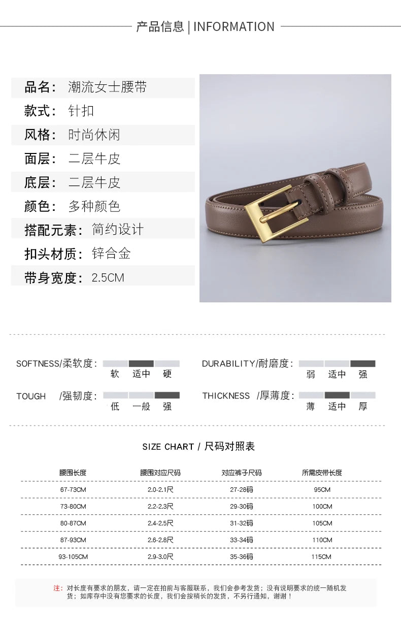 Women's Leather Belt Luxury Brand Designer Belt Simple Fashion with Jeans and Trousers Decorated Belt High-quality Alloy Buckle