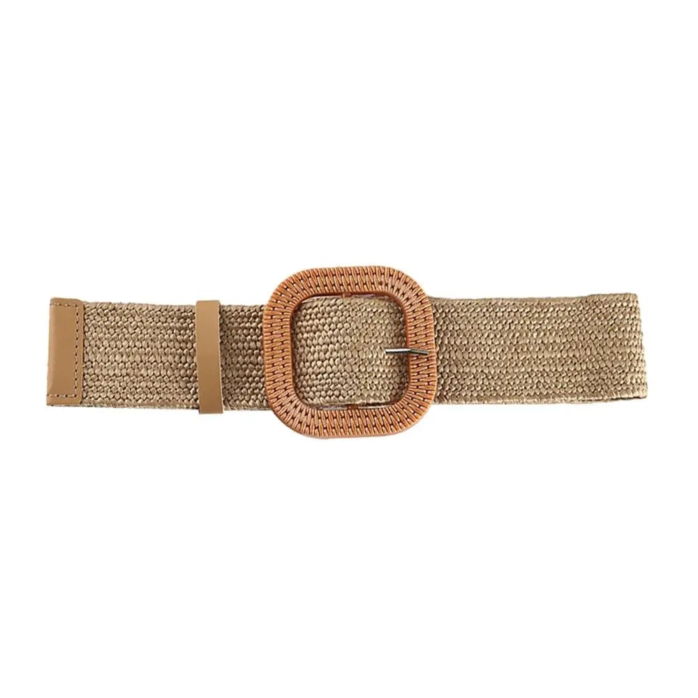 Woven Straw Wide Waist Belt