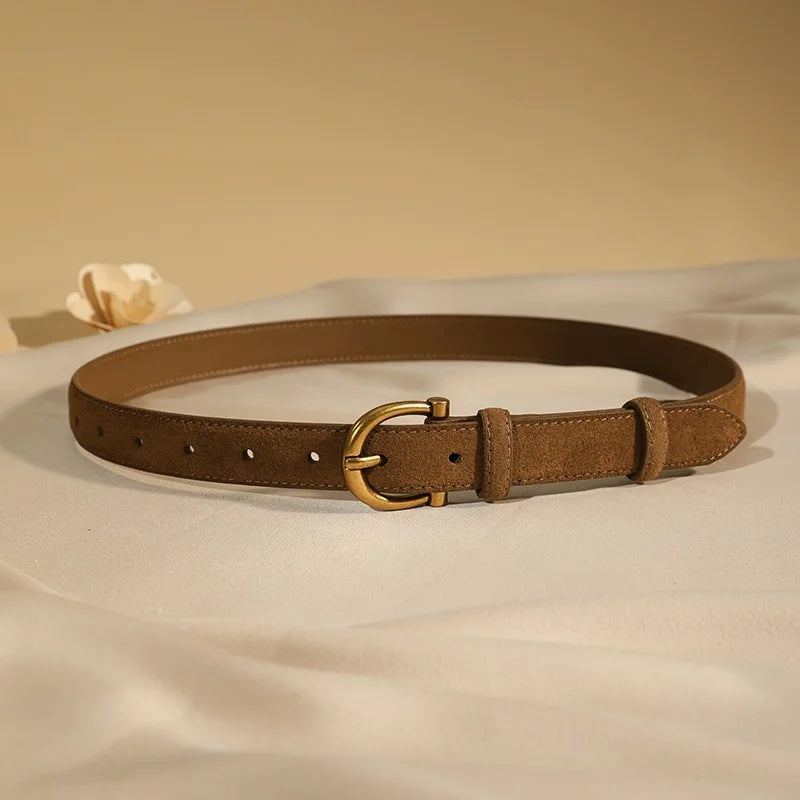 Cowhide Belt with Gold Buckle