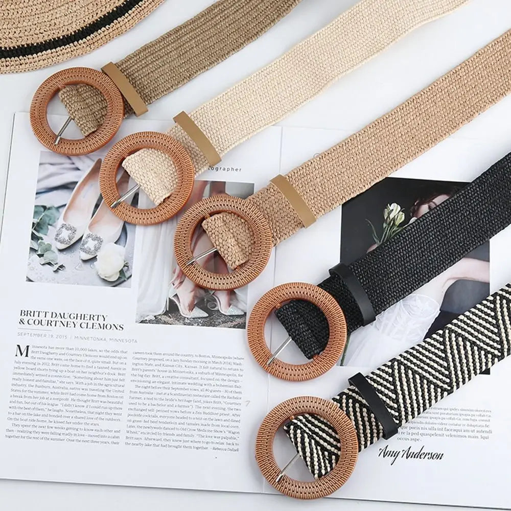 Woven Straw Wide Waist Belt
