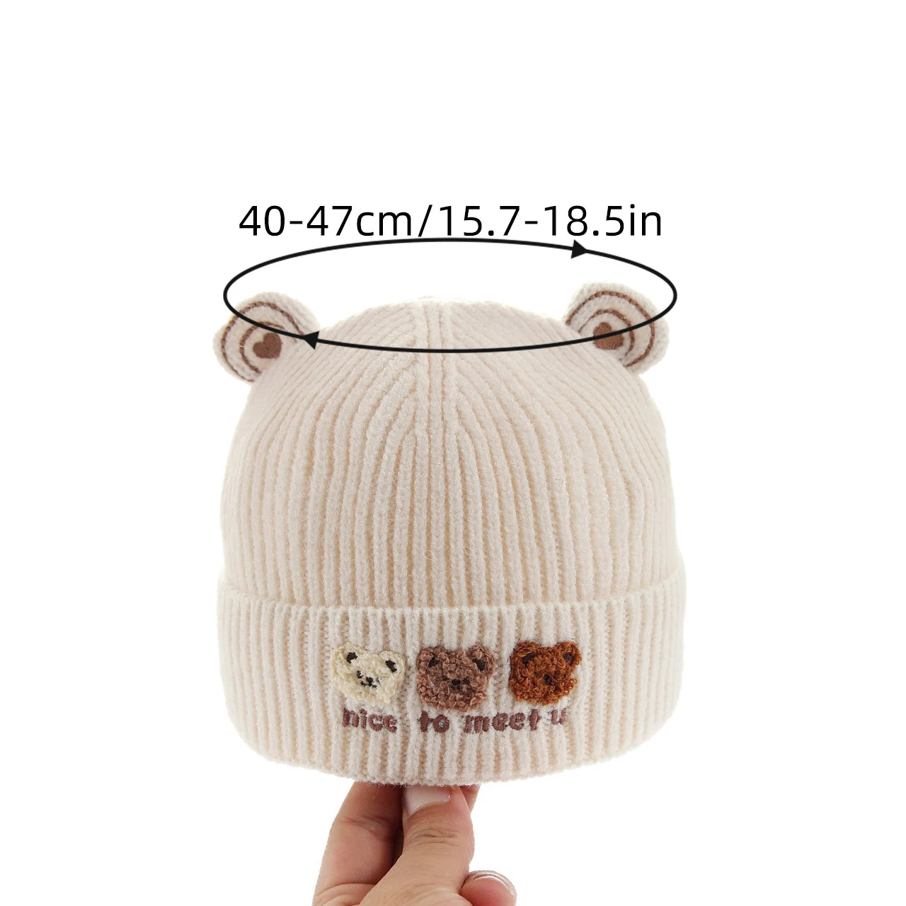 Cute Bear Beanie for Baby Warm Pullover Cap 3-15Month Newborn Woolen Knit Hat Winter Kids Crochet Bonnet Boy Girl Ear Protection