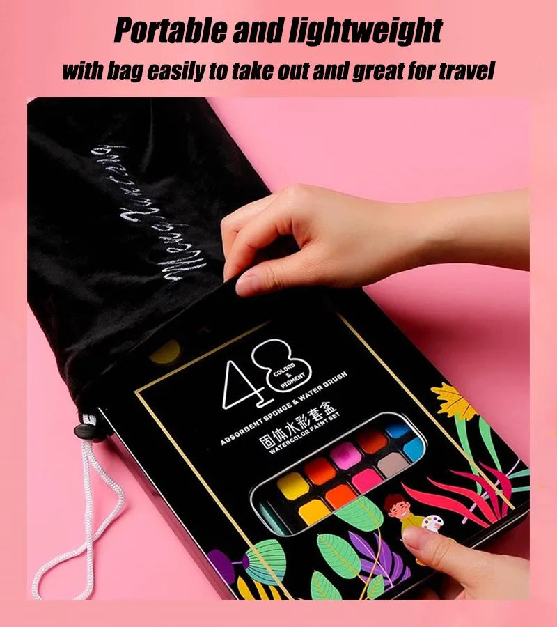 Watercolor Painting  48 Colors Solid Water Color Paint With Brush&Paper Drawing Set Art Supplies for Artists Beginner