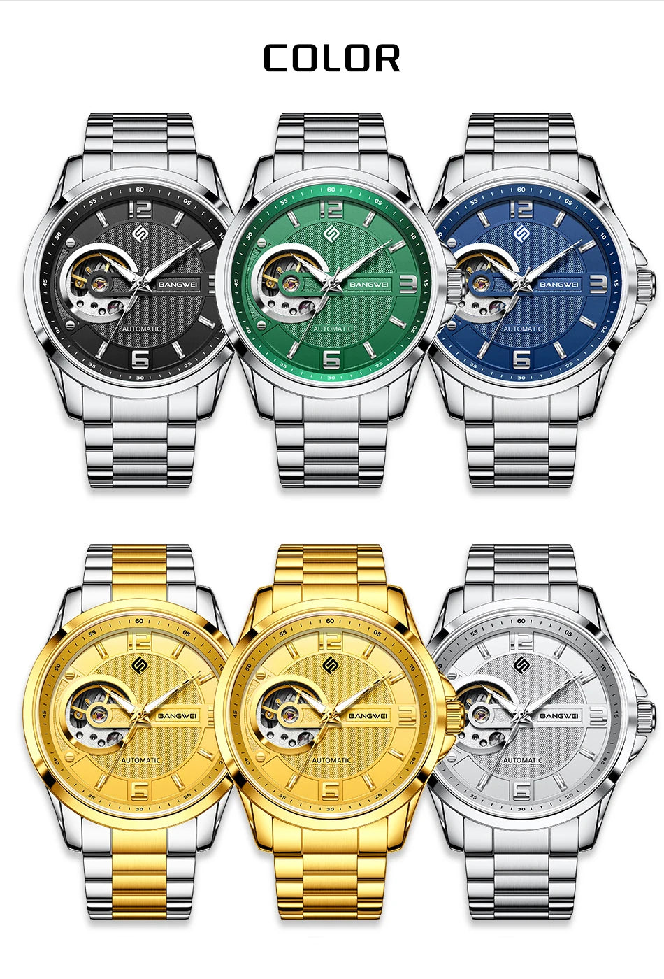 BANGWEI 2025 New Fashion Mechanical Watches Men LIGE Luxury Automatic Mens Watch 30M Waterproof Luminous Wristwatch Reloj Hombre