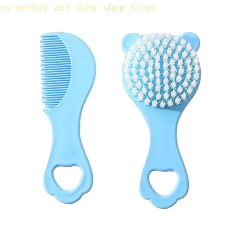 Baby Hair Brush and Comb Set for Newborns Gentle Detangling Soft Bristles Cradle Cap Care Cartoon Bear Design Kids Travel