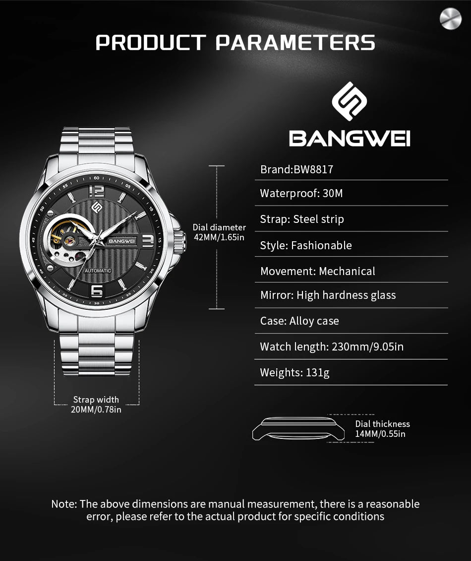 BANGWEI 2025 New Fashion Mechanical Watches Men LIGE Luxury Automatic Mens Watch 30M Waterproof Luminous Wristwatch Reloj Hombre