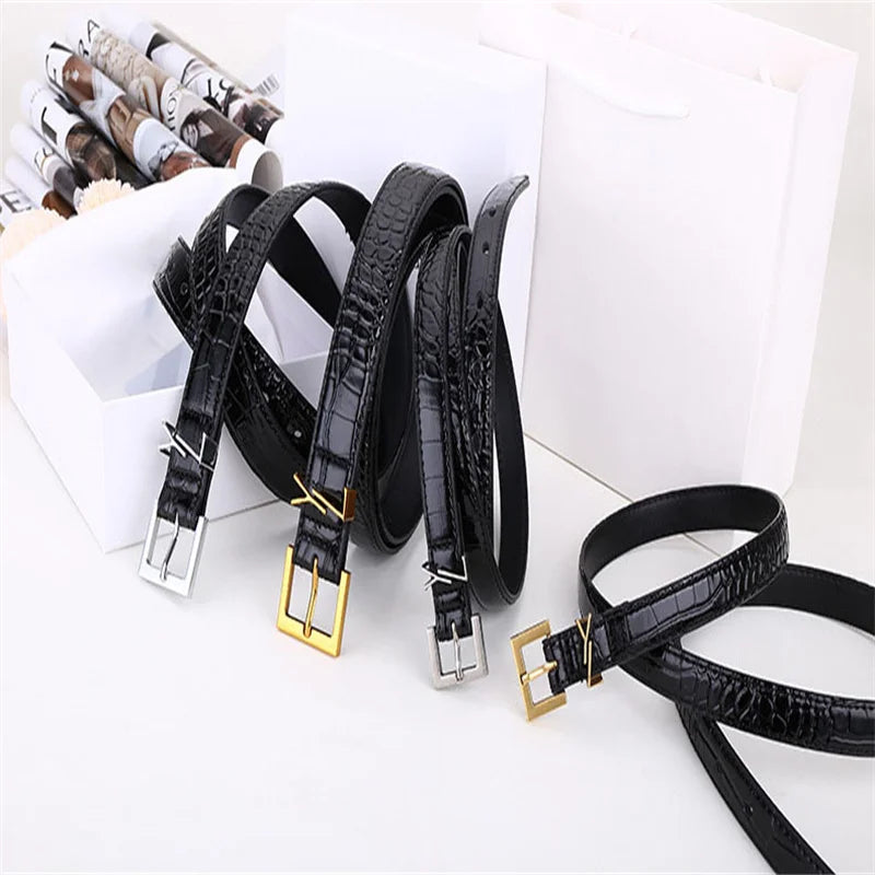 Everyday Slim Fit Versatile Women's Belt Genuine Leather Metal Letter Buckle Jeans Casual Decoration Designer Women's Belt