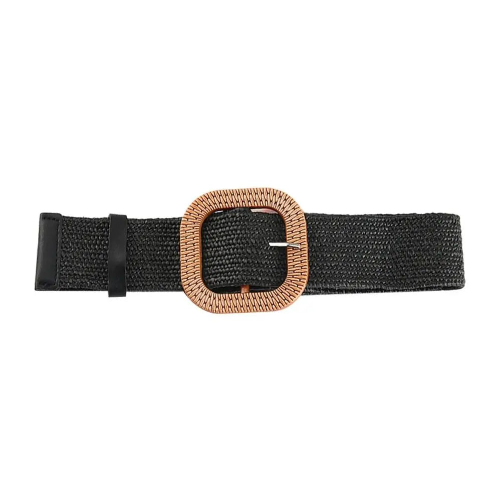 Woven Straw Wide Waist Belt