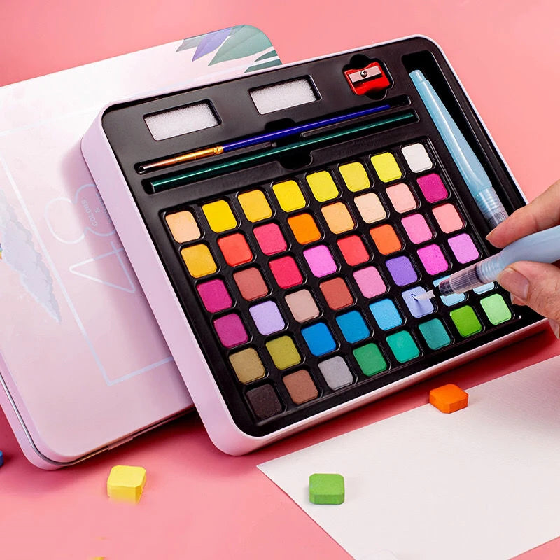 Watercolor Painting  48 Colors Solid Water Color Paint With Brush&Paper Drawing Set Art Supplies for Artists Beginner